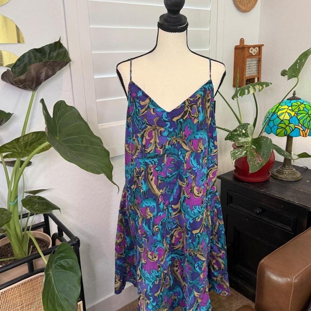 Vintage Private Luxuries 100% Silk Abstract Mini Dress XXL Y2K Whimsygoth
